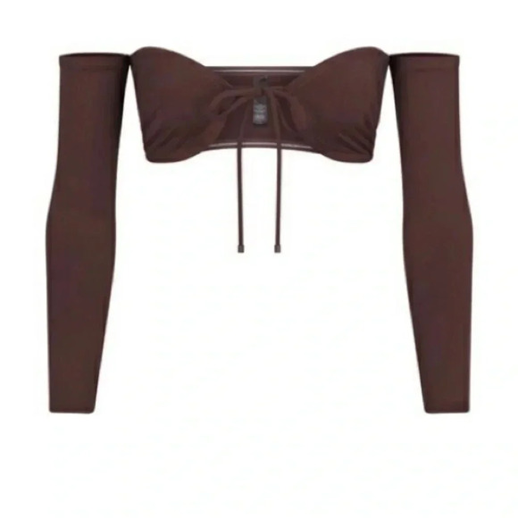 SKIMS Signature Swim Long Sleeve Bikini Top Cocoa Brown Size 3X New with Tags - Picture 1 of 9